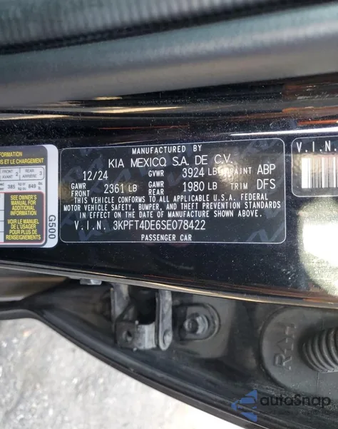 2025 Kia K4 Lx from USA, damaged, VIN 3KPFT4DE6SE078422
